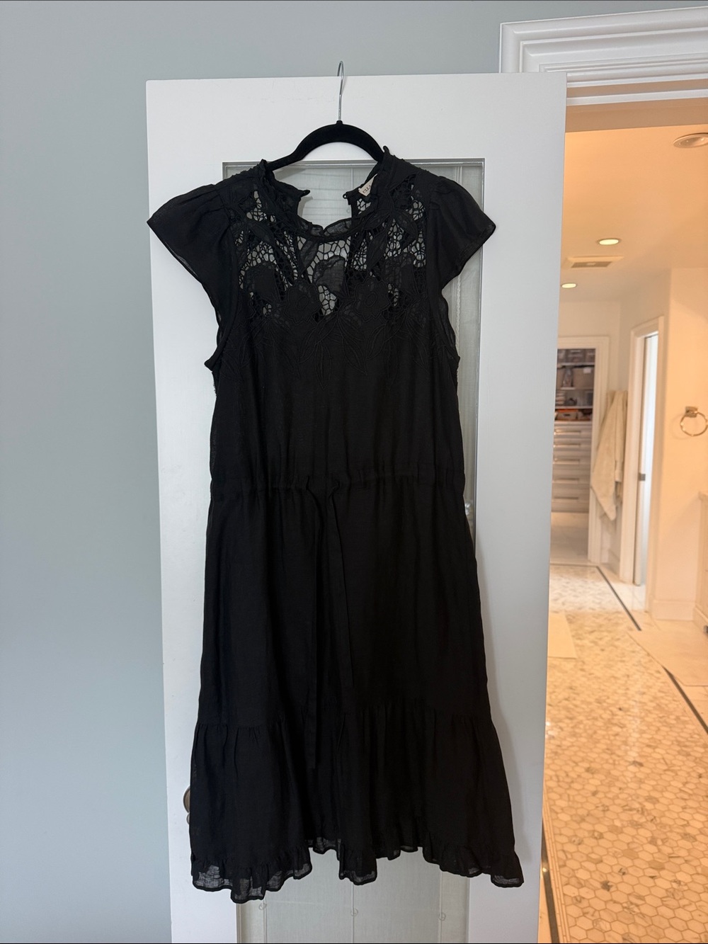 Ulla Johnson Black Lace-Trim Midi Dress